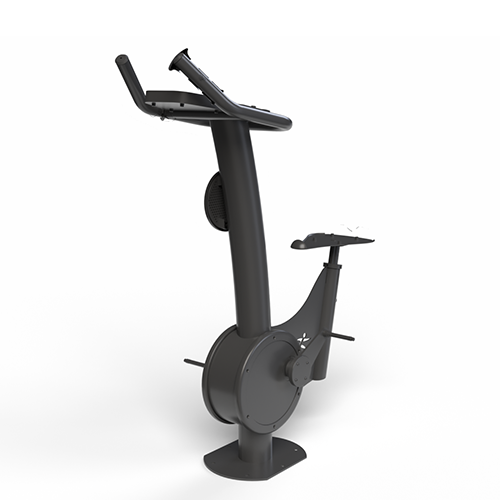 Attrezzo da palestra con attrezzatura per sollevamento pesi, due grandi dischi rossi e una maniglia