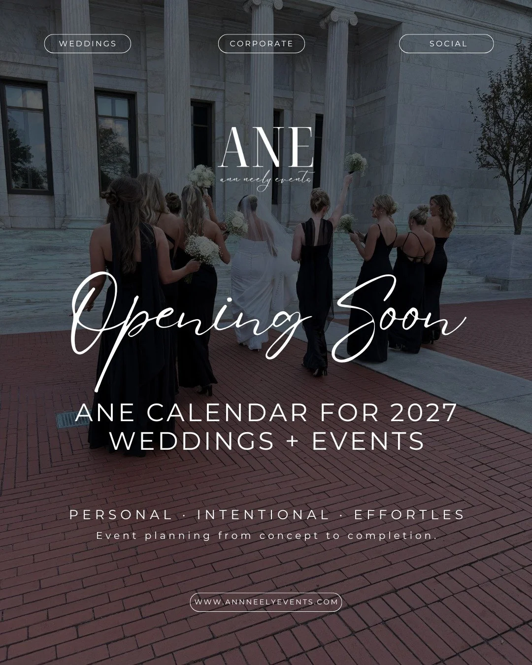 The 2027 ANE calendar officially opens November 6th!
If you value details, hospitality, and want to enjoy your event stress-free — you’re in the right place. 🤍
Planning for 2026? Let’s connect! Send me your date and I’ll sha