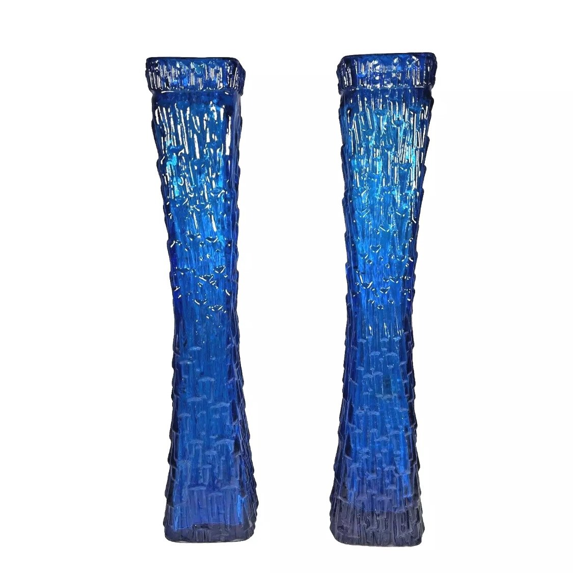 Oberglas Austria MCM Blue Art Glass Bark Vase