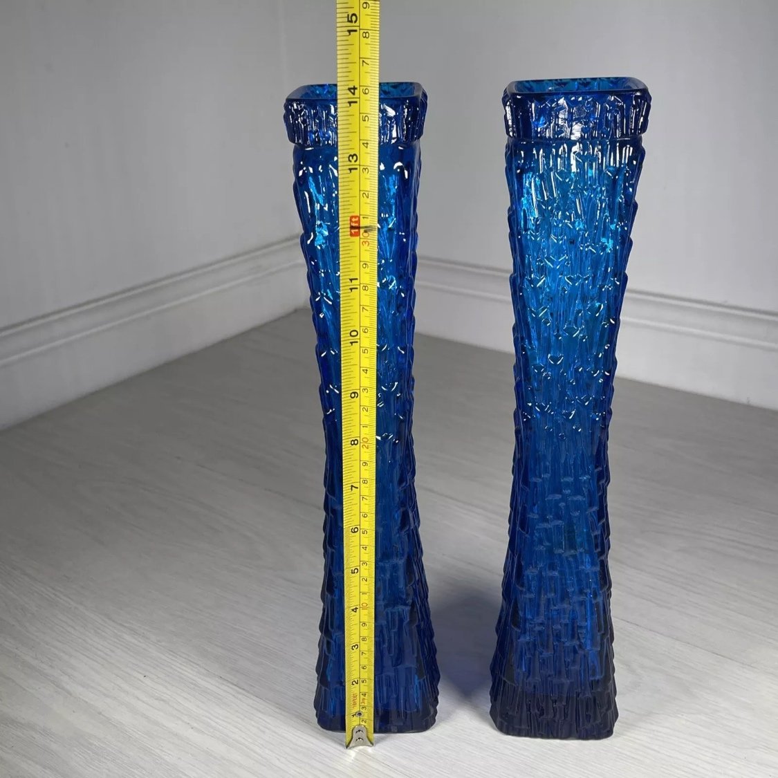 Tall royal blue glass vases