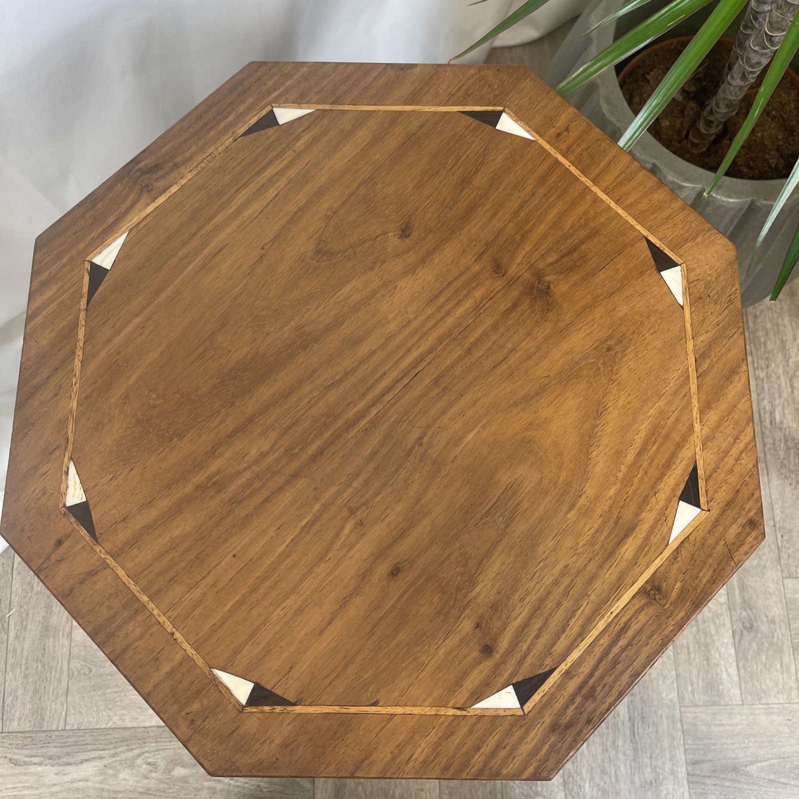Pair of vintage art deco side tables with wood inlay