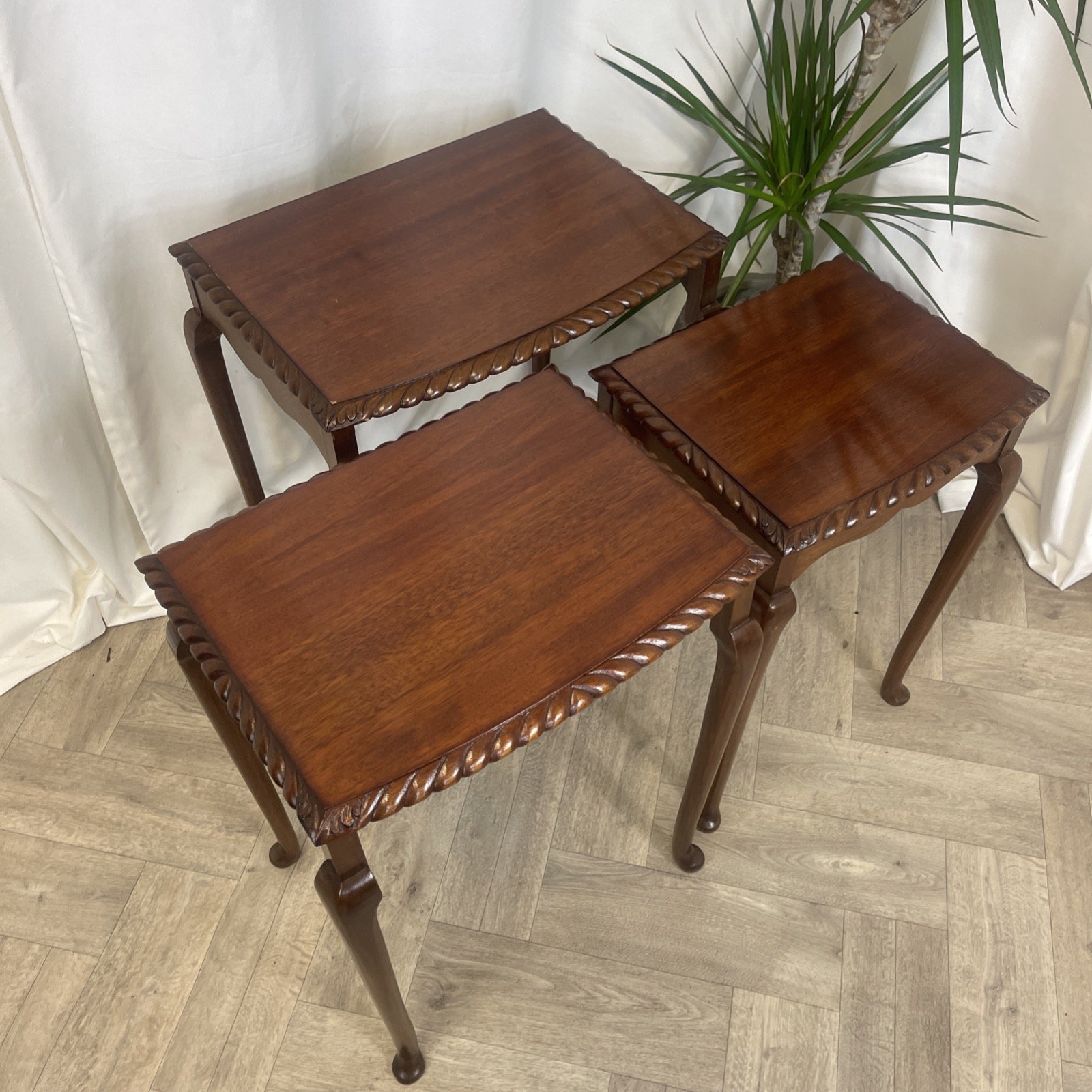 Wooden nest of tables vintage queen anne