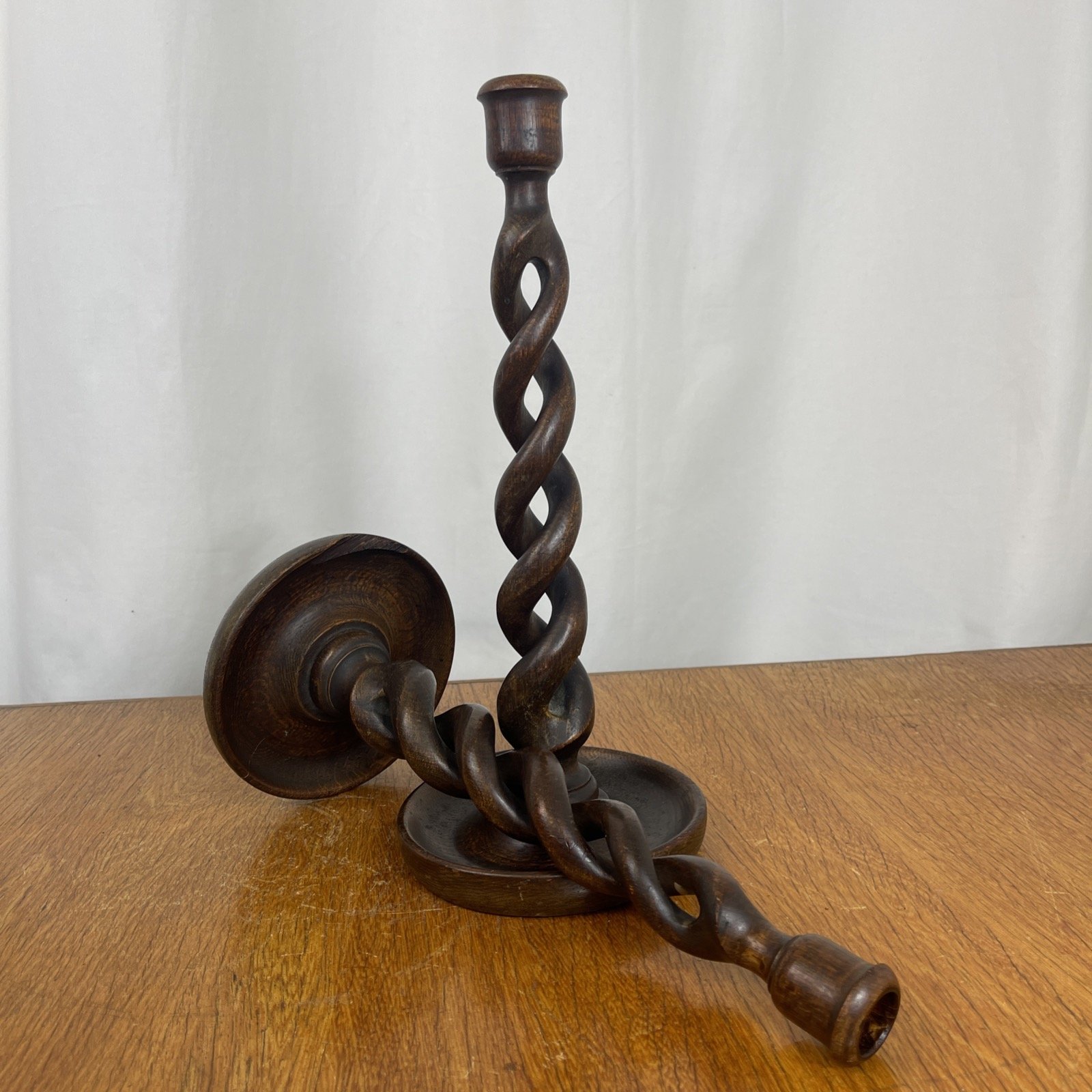Barley twist wooden candle sticks