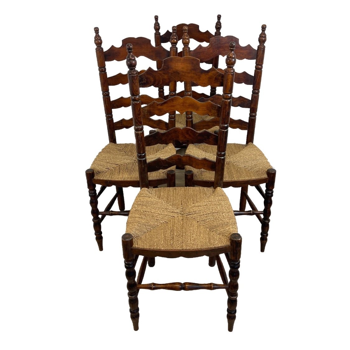 Set of vintage rush ladder back dining chairs