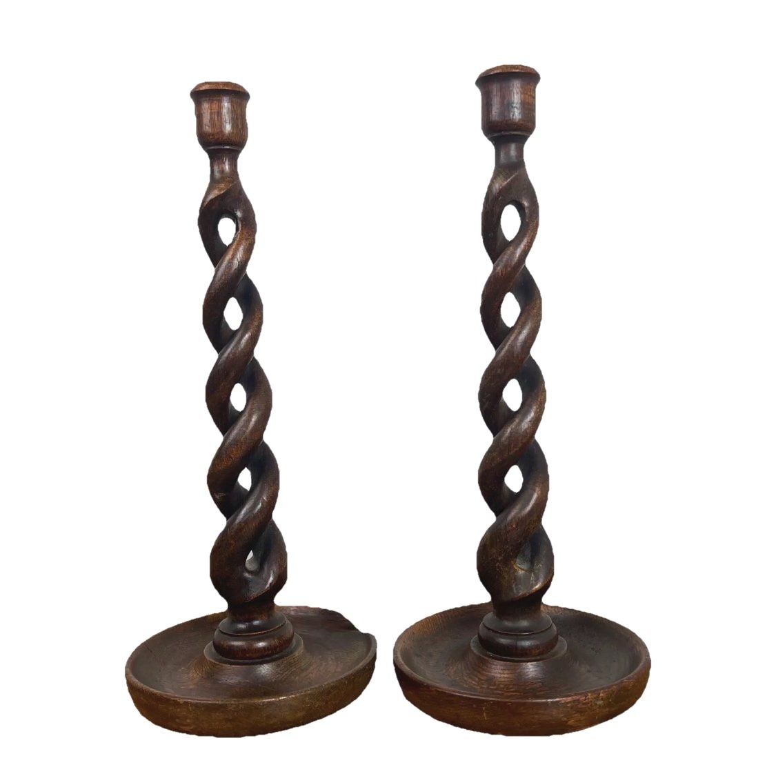 large wooden candle sticks antique barley twist