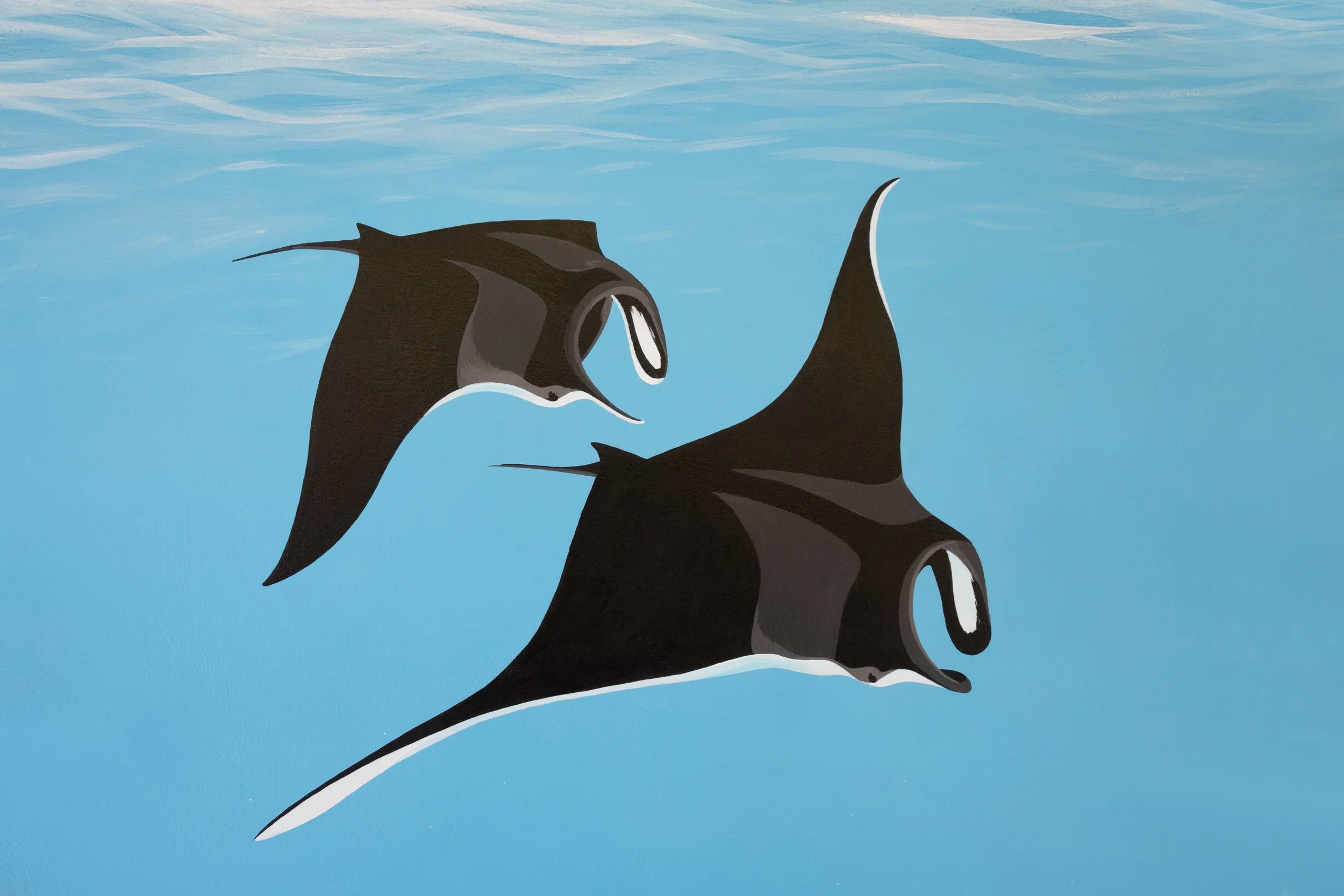 Puri Yalus Homestay - Spinner dolphins pass by the reef of a crystal clear bay. Painted on the reception wall in Crystal Bay area. 