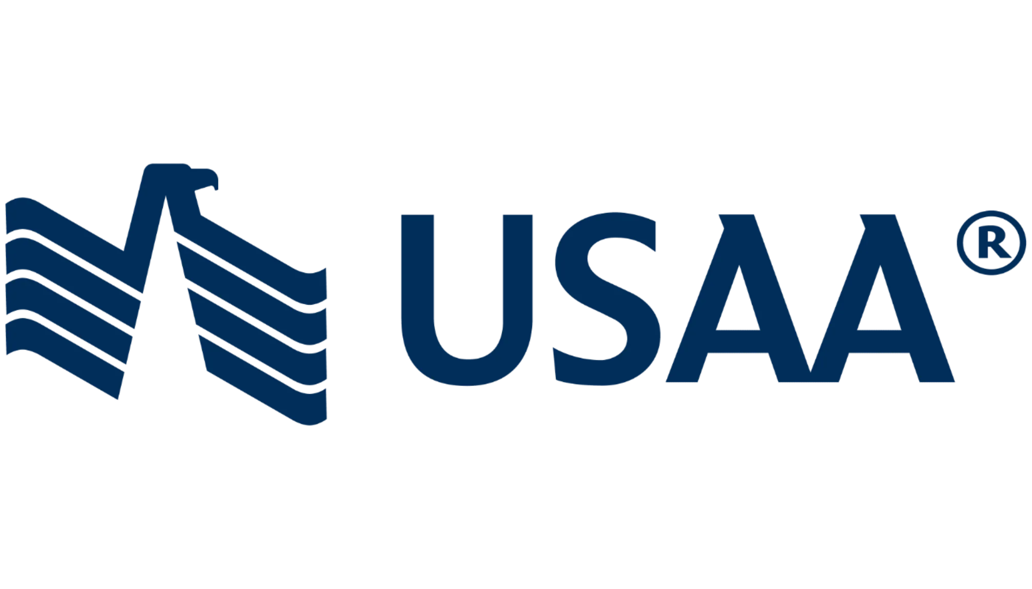 USAA logo featuring stacked wavy lines and the text 'USAA' in navy blue.