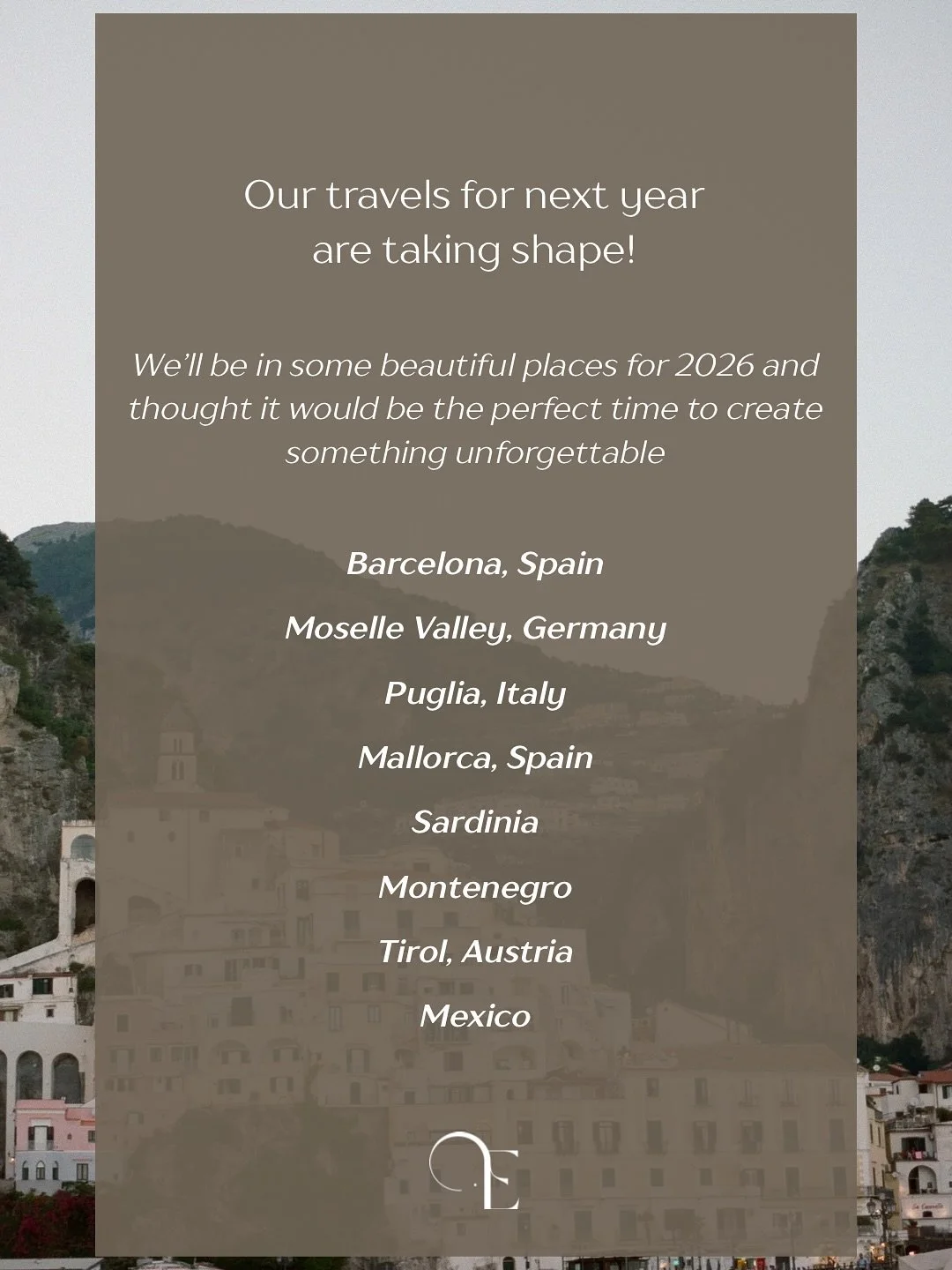 2026 couples! We would love to be a part of your journey if you&rsquo;re interested in getting married or having an event in one of these areas next year 🤍
