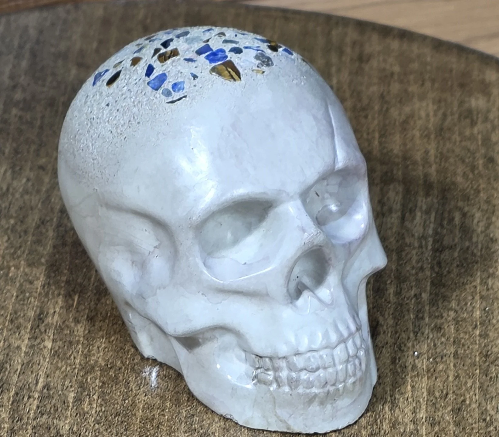 Lapis Lazuli and Tigers Eye Meditation Skull