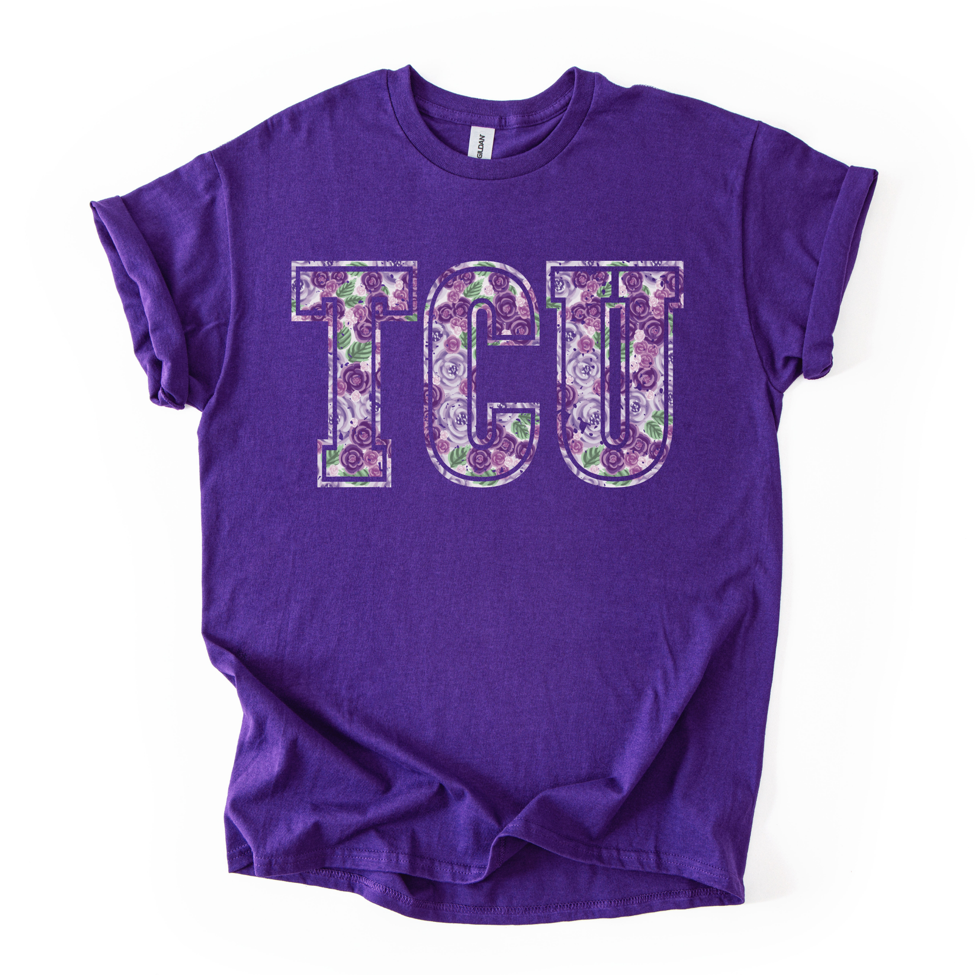 College Designs - Lilac Blooms TCU TShirt Mockup.png