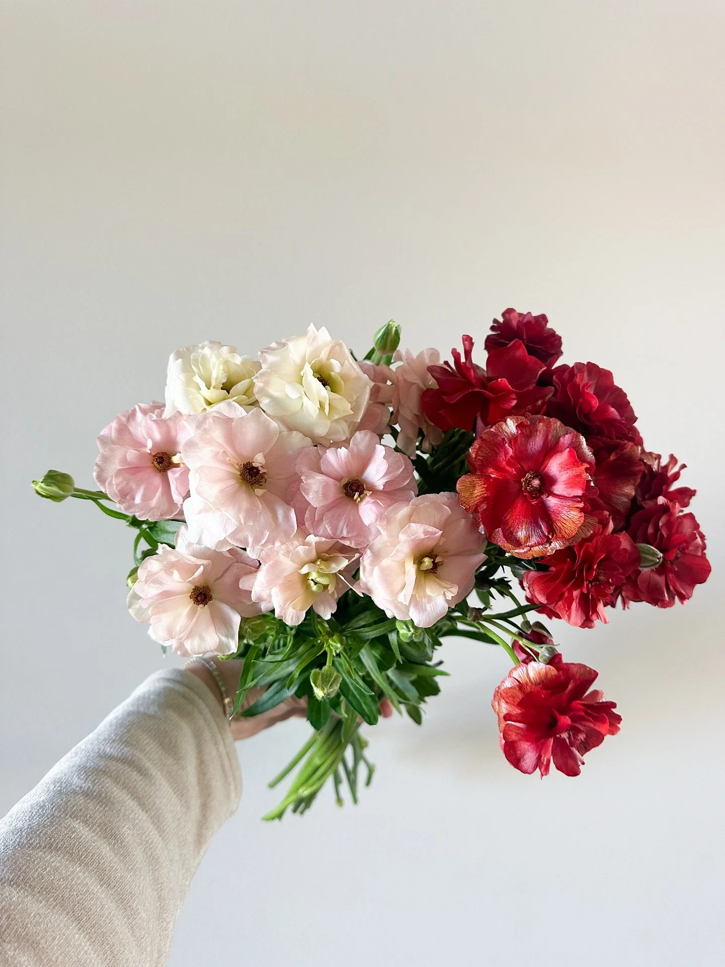 One of my favorite parts of being a wedding florist is ordering the perfect blooms and getting to process all the beautiful and unique flowers. Today we have butterfly ranunculus, scabiosa, standard ranunculus, and spray roses. There are so many more