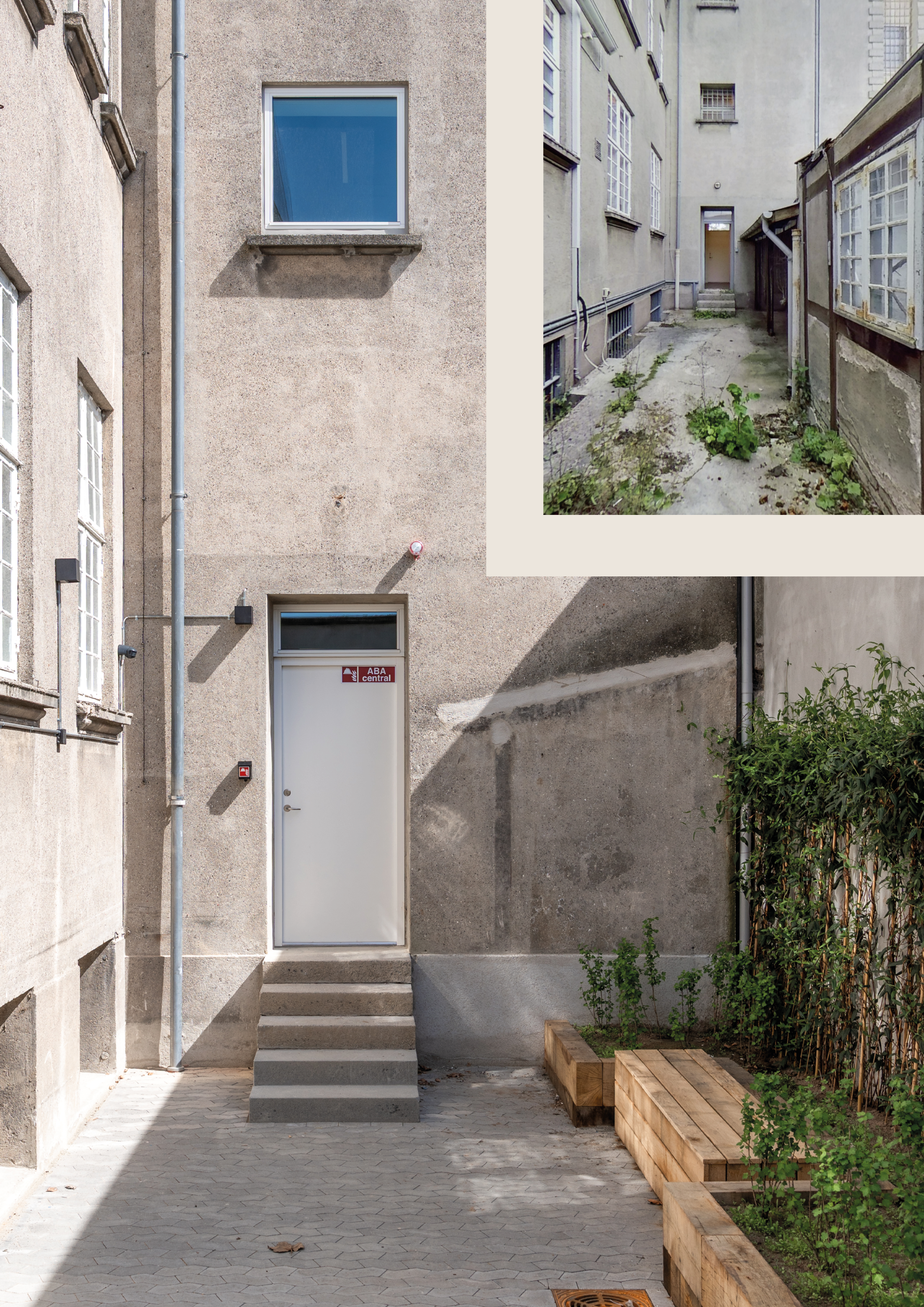 Before and after comparison of the entrance at Maribo Halfway House.