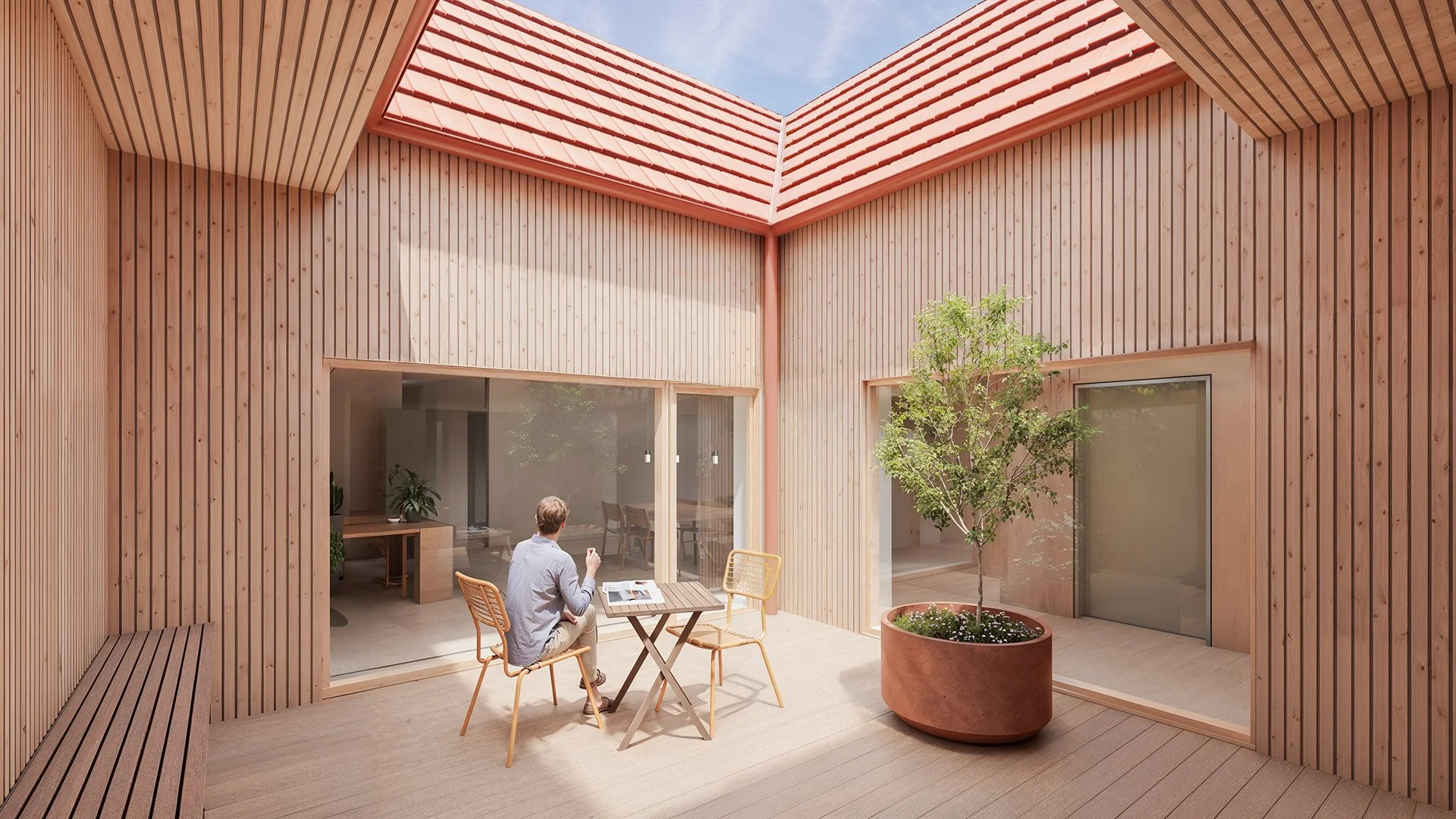 Staff courtyard in the Big H building providing daylight and outdoor pause space