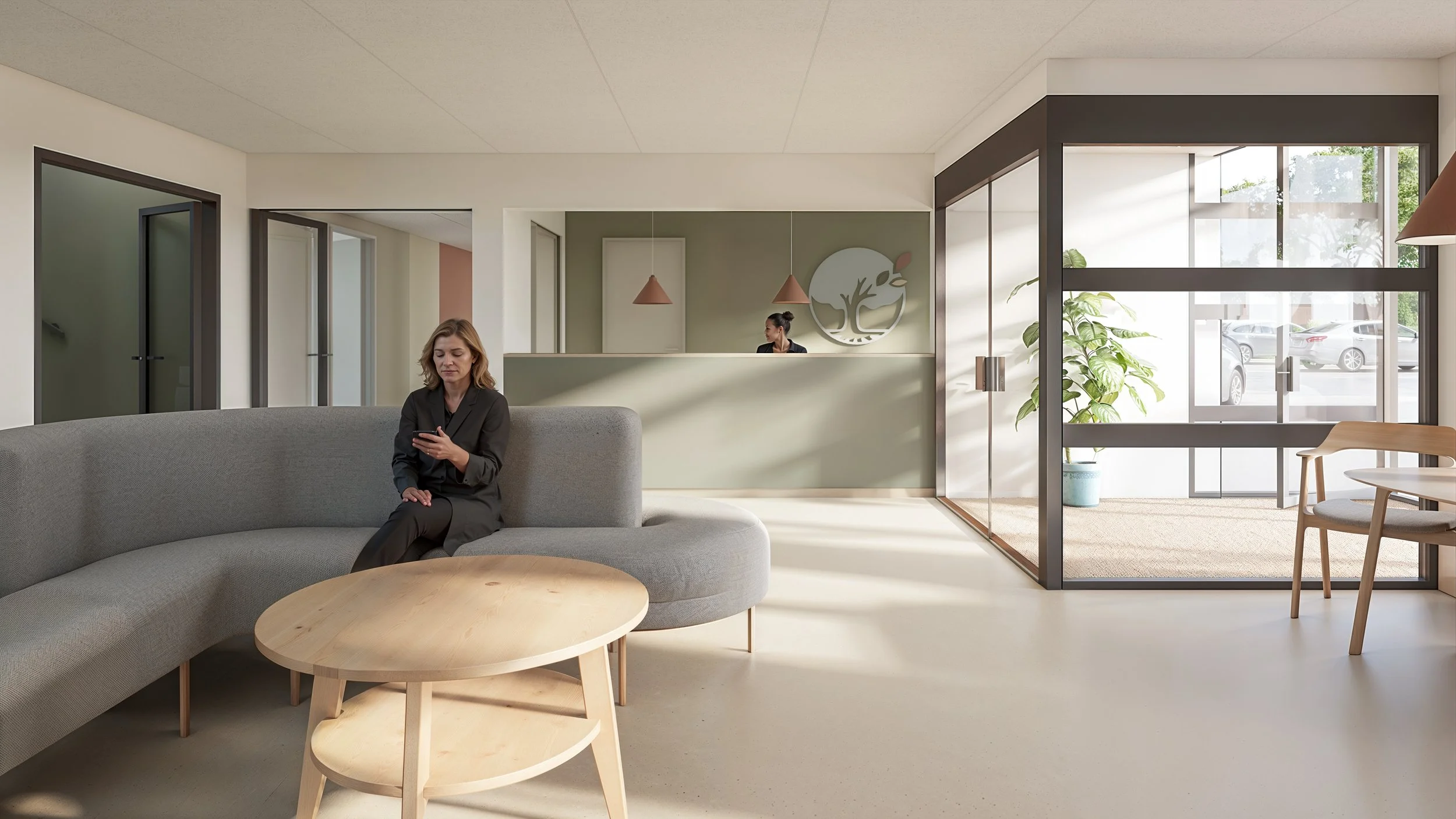 Receptions- og venteområde i Brydehuset med adgang til sundhedsydelser og café.