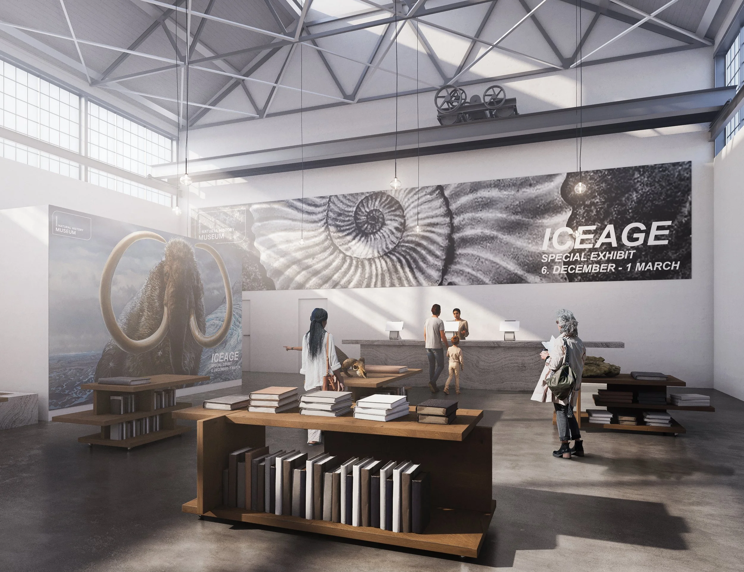 Interior of the museum shop within the Natural History Museum, designed as part of the visitor experience.