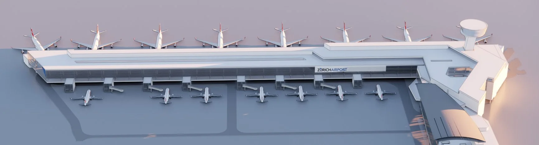 Arrival sequence at Zürich Airport connecting landing areas with terminal circulation.