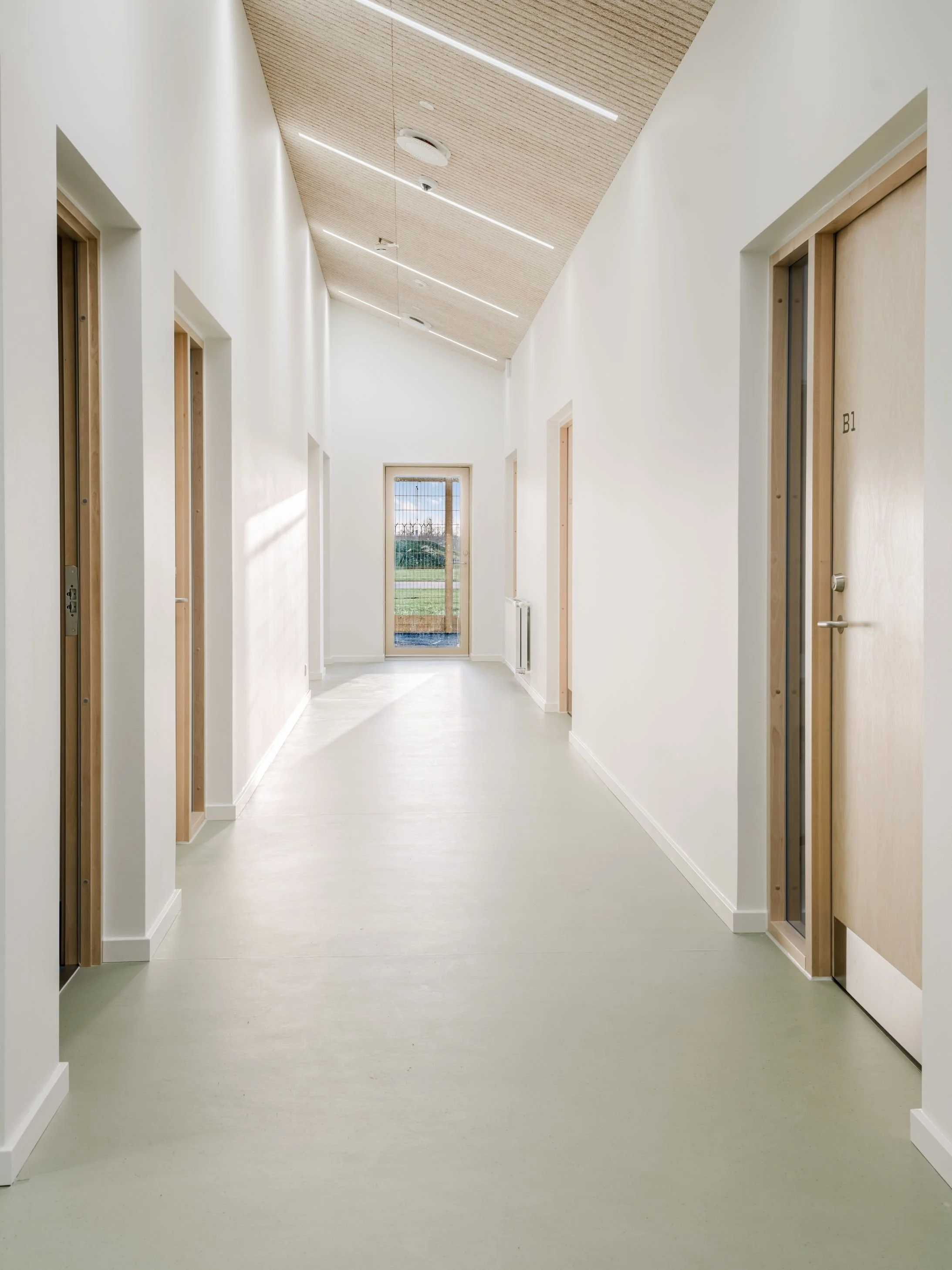 Interior corridor in the education building at Sønder Omme Prison