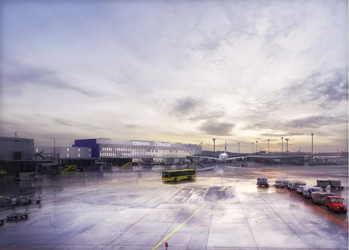 Airside aircraft area adjacent to Pier E at Copenhagen Airport, showing apron operations and aircraft access.