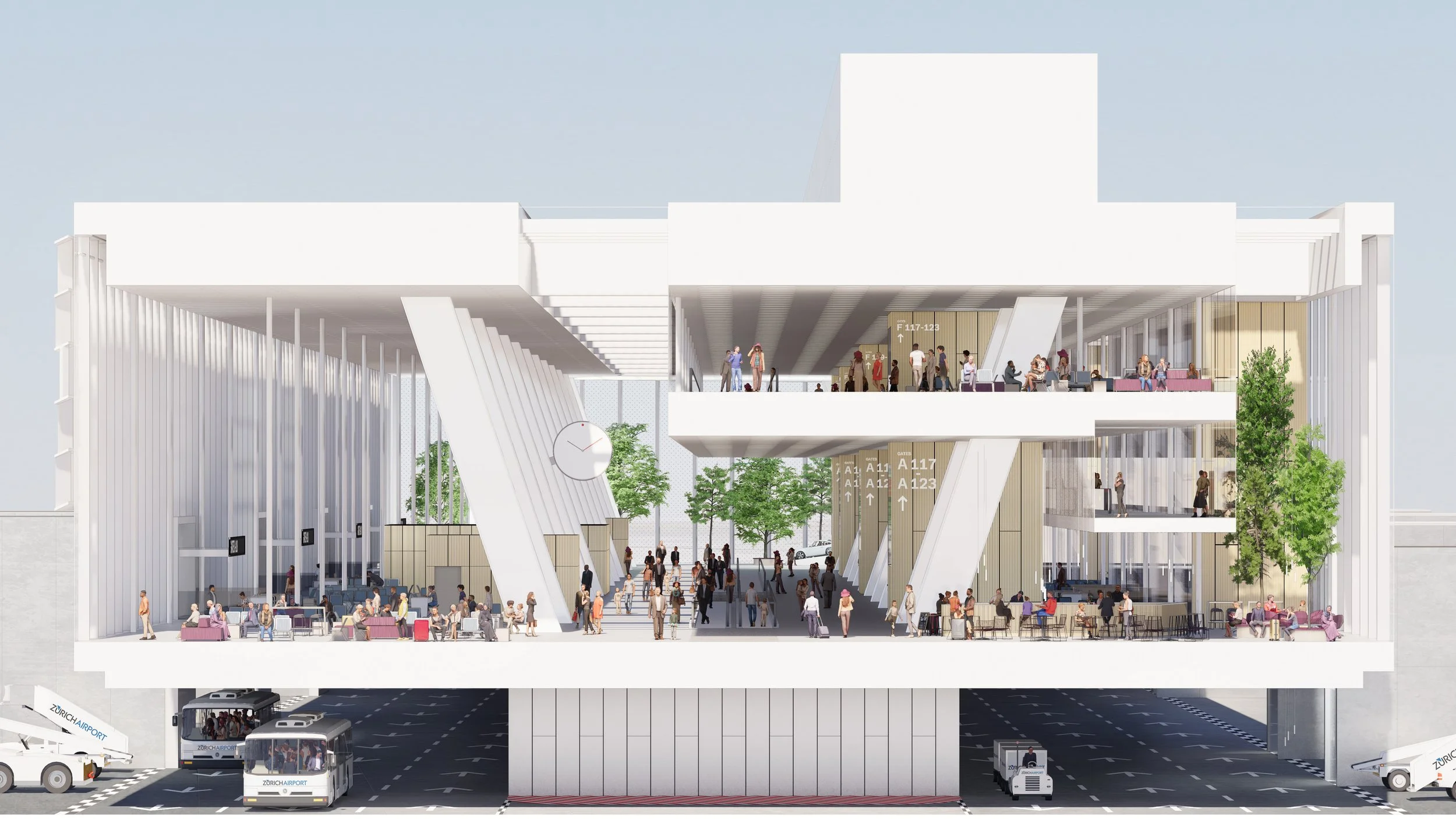 Gate towers at Zürich Airport enabling flexible boarding and deboarding for multiple passenger categories.