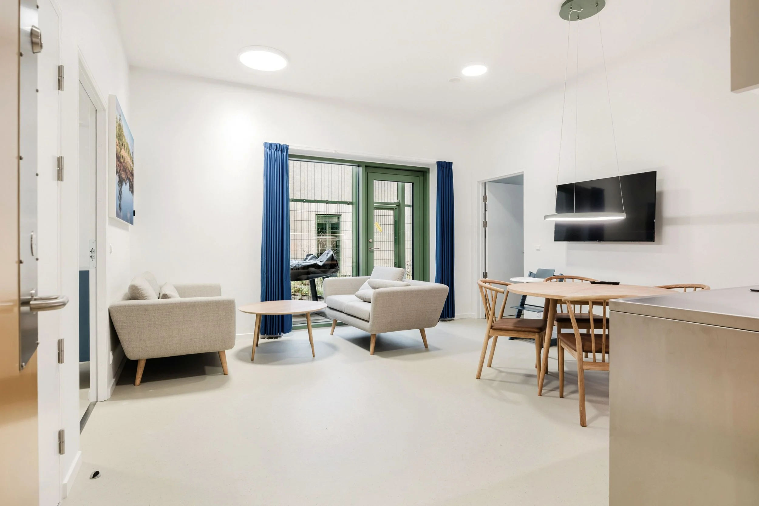 Interior view of a family unit living room at Sønder Omme Prison