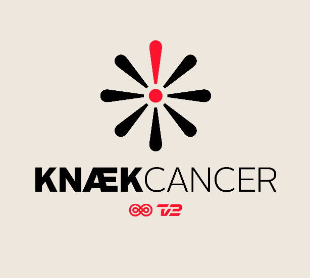 Logo with a stylized flower or burst design in black and red, and the text "KNAEK CANCER" with a red ribbon and the number "72" below.