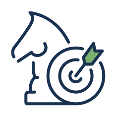 A diagram of a horse's head with a target and arrow, symbolizing aiming or focus.