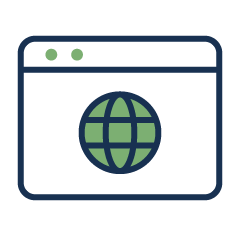 Icon of a web browser window with a globe in the center