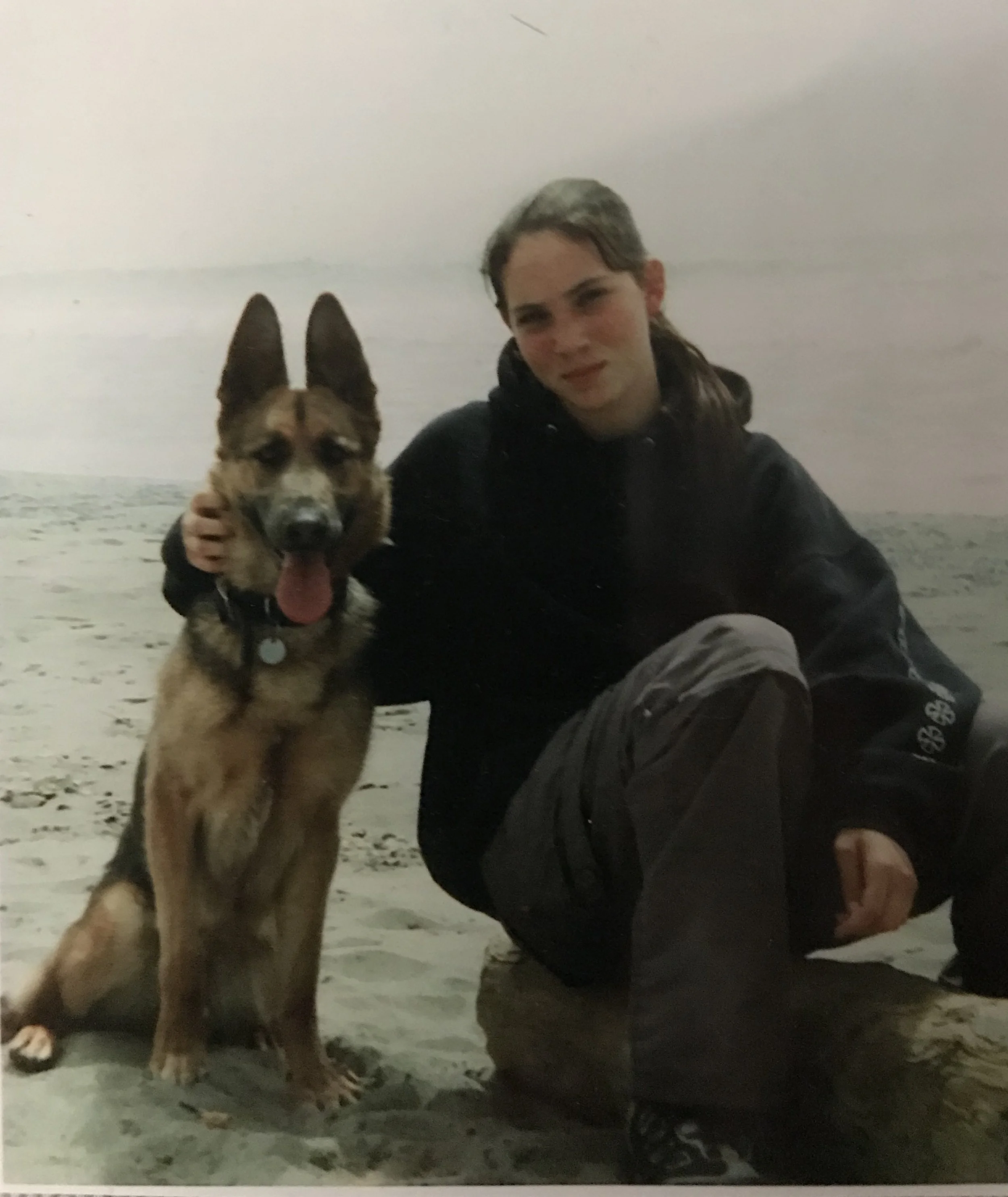 Teen Angie with her family German Shepherd