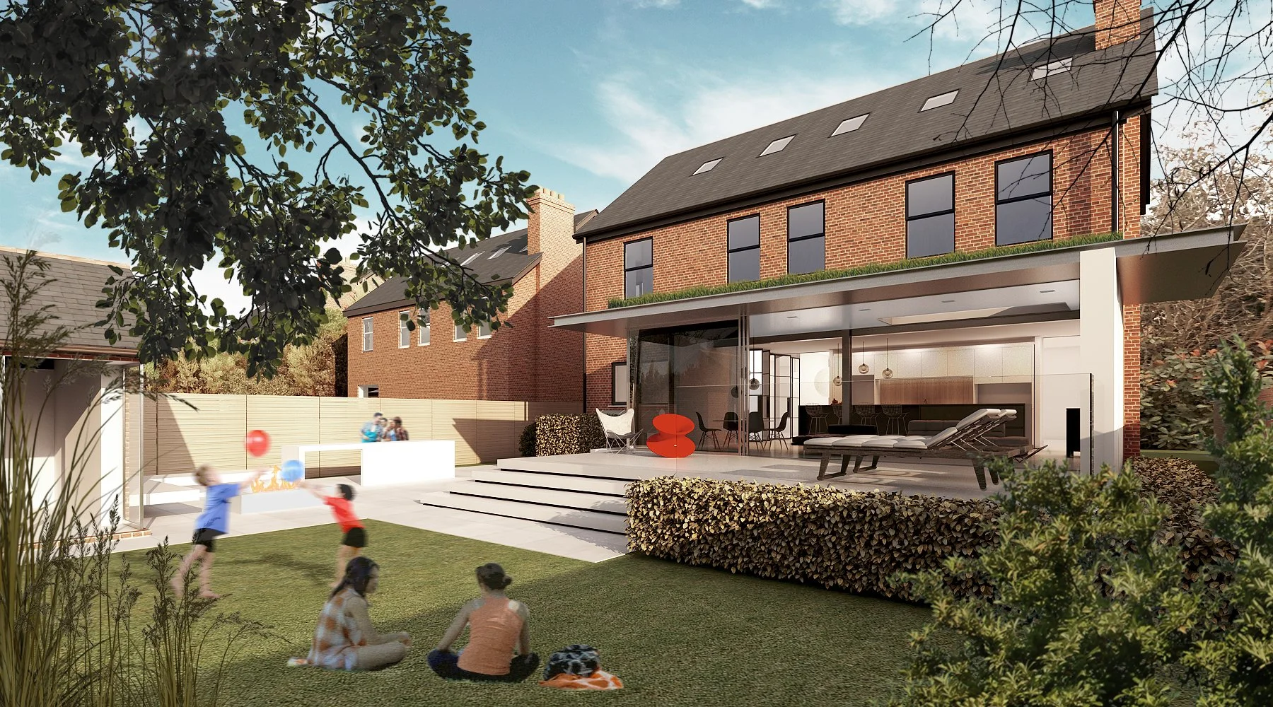 West Didsbury rear house extension by Manchester architects SPACE Architecture + Planning with exposed steel, glazed doors, and landscaped patio.