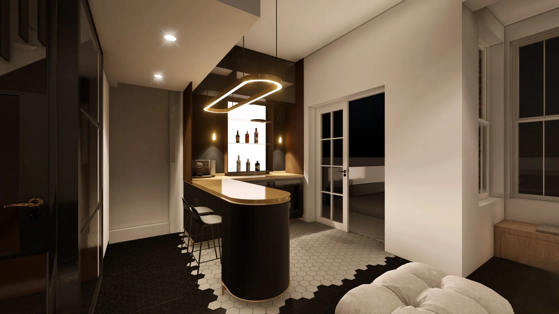 “Installation of Boffi kitchen and long island in basement renovation of London townhouse by SPACE Architecture + Planning.