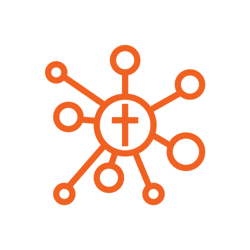 Religious icon with a central cross surrounded by connected circles