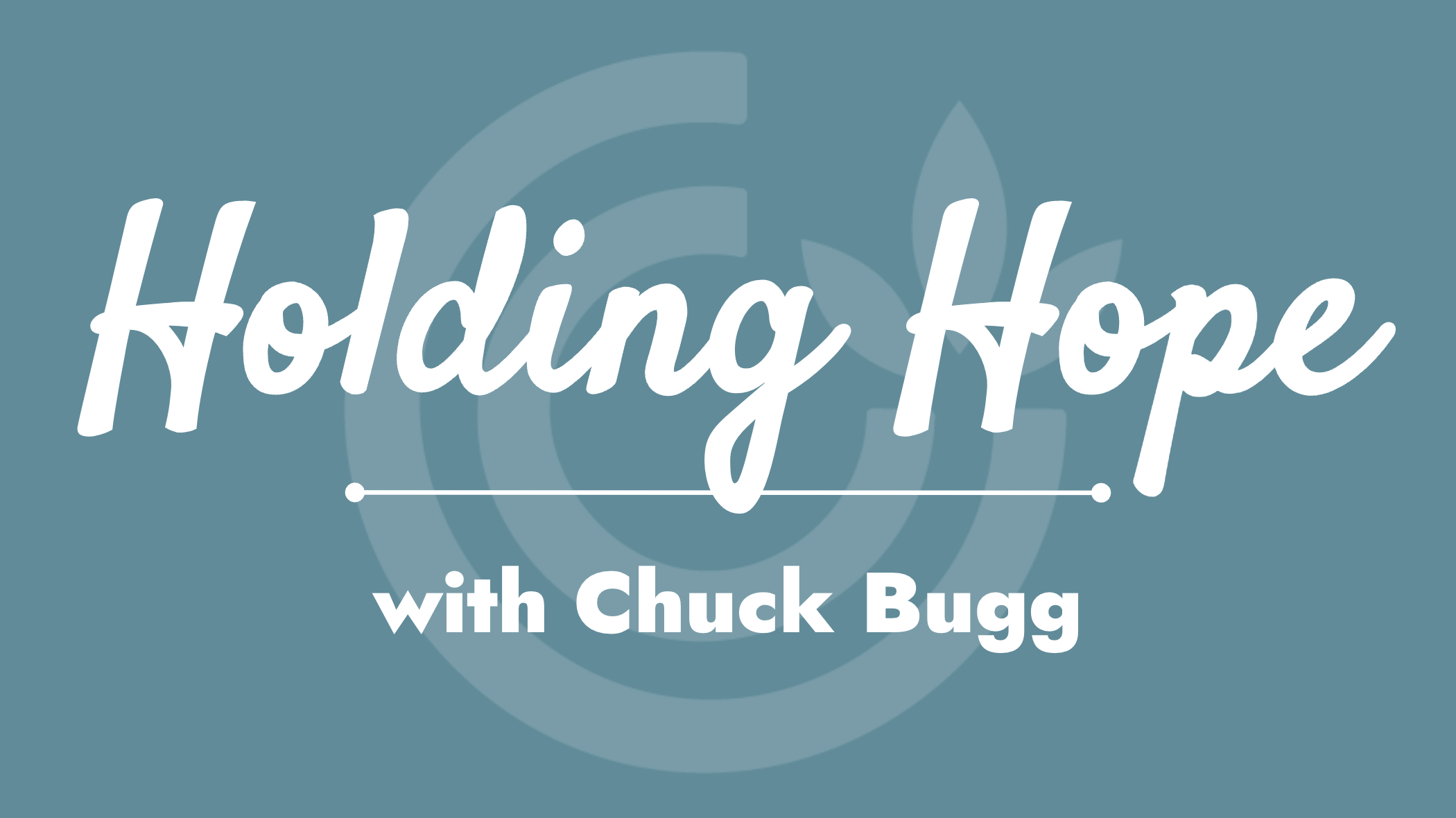 Podcast title 'Holiday Hop' with Chuck Bugg displayed on a blue background with a floral pattern logo.