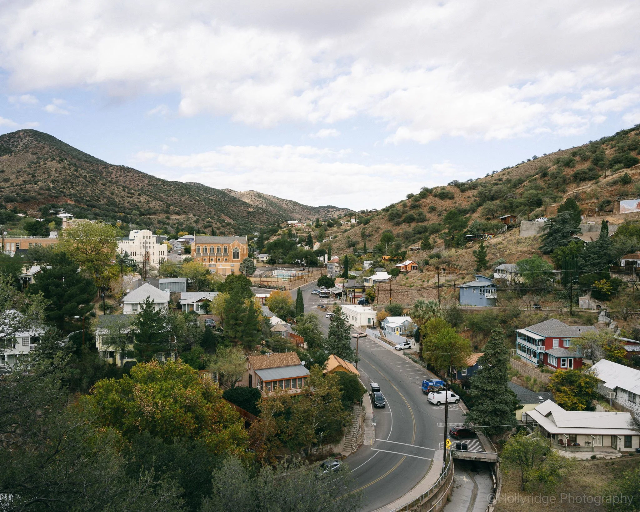 Skyline view of Bisbee, Arizona nestled in desert mountains