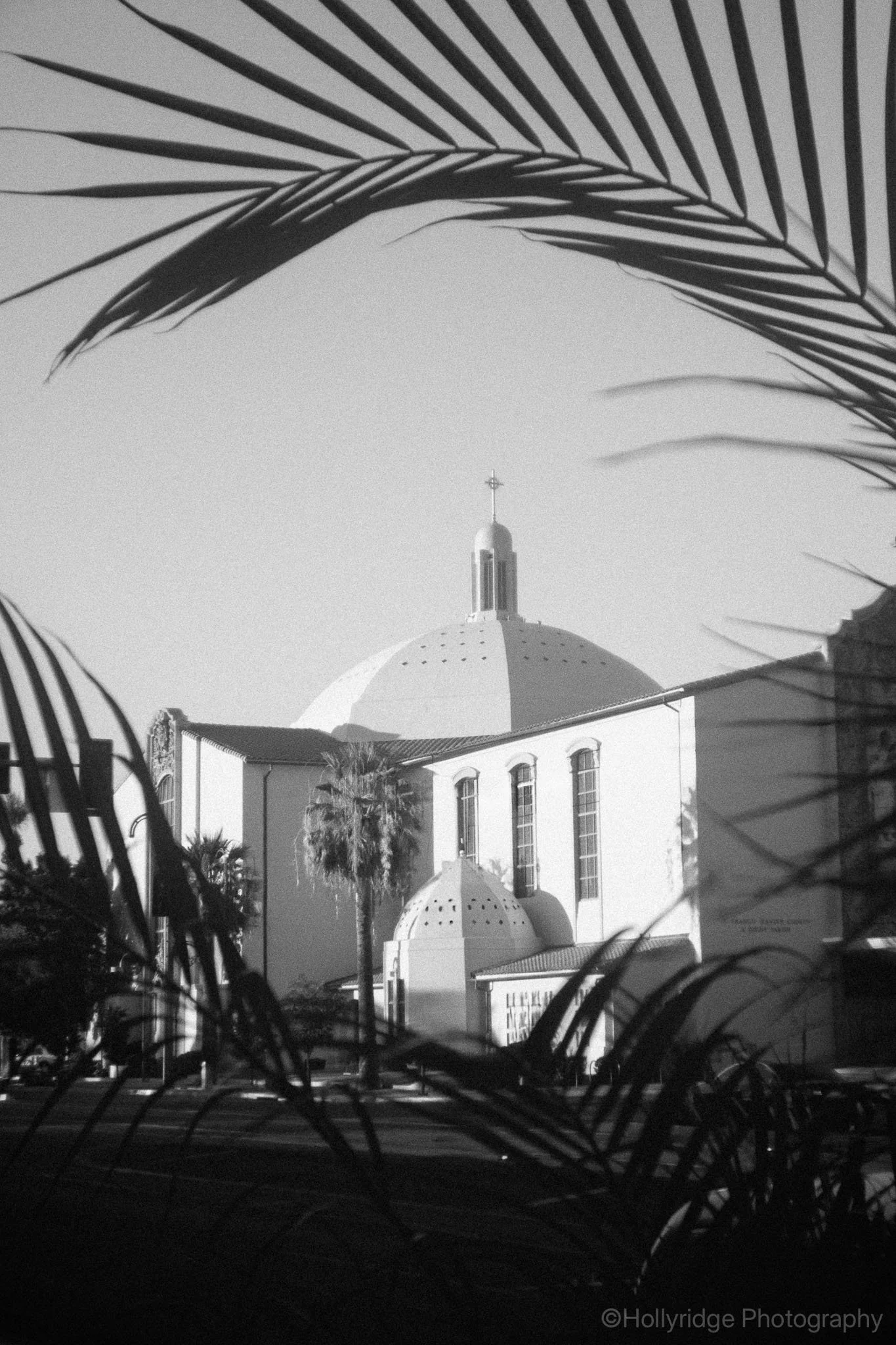 Black and white photograph of historic church architecture in Phoenix, Arizona