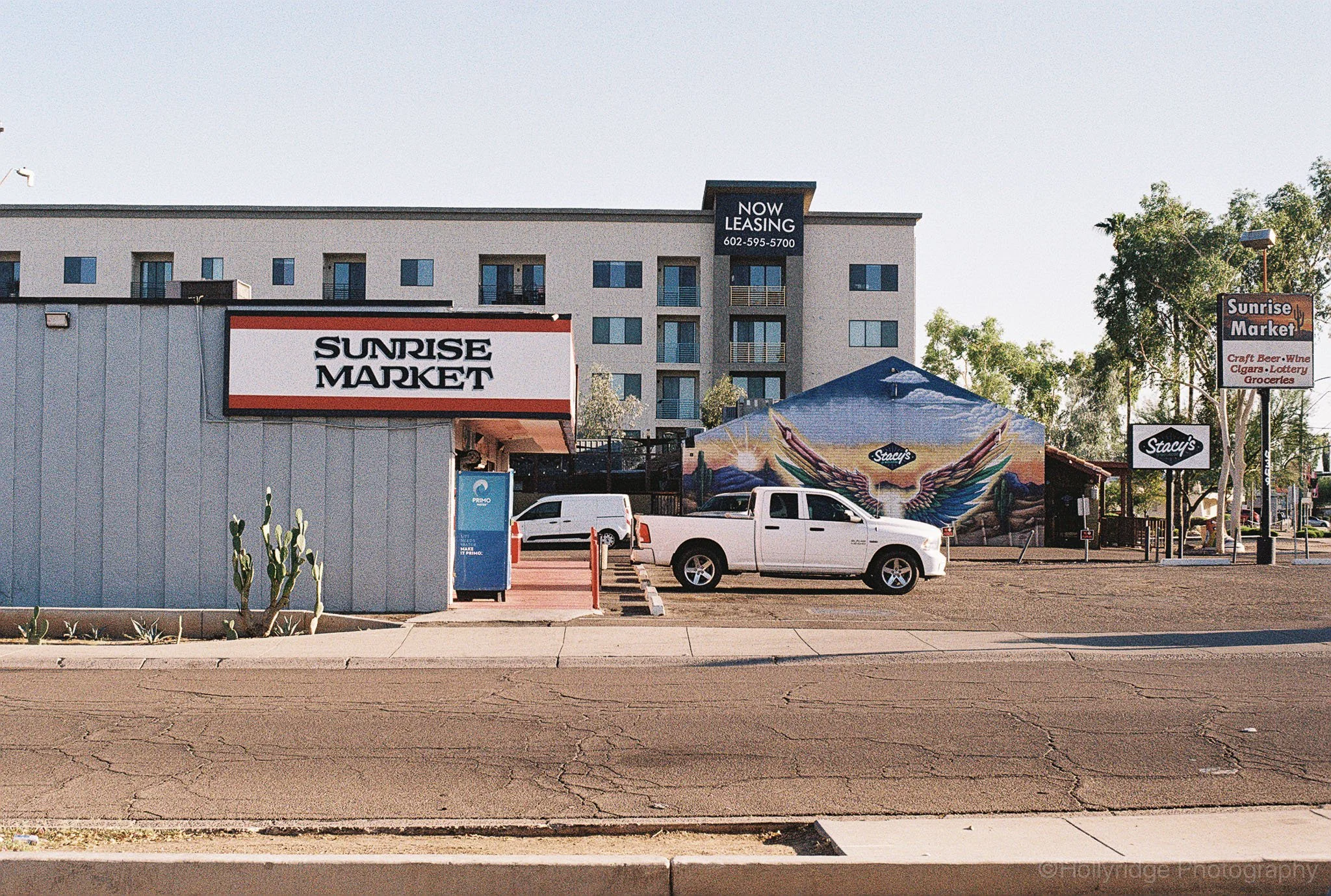 Sunrise Market storefront in Phoenix Melrose district captured on film
