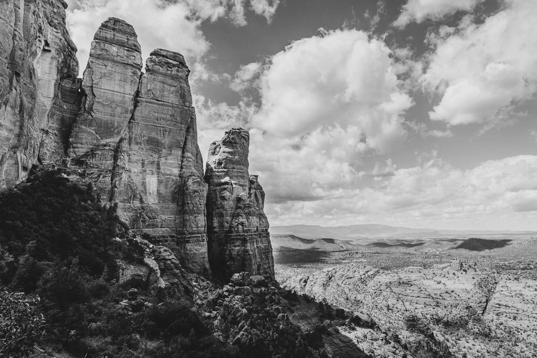Classic view of Cathedral Rock towering over Sedona desert landscape
