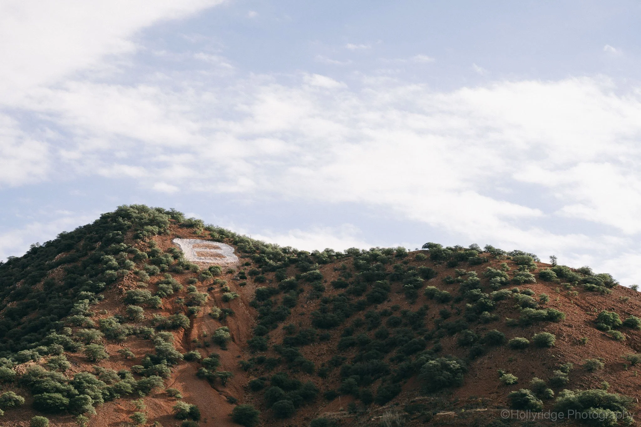 B Mountain hillside overlooking Bisbee, Arizona desert landscape