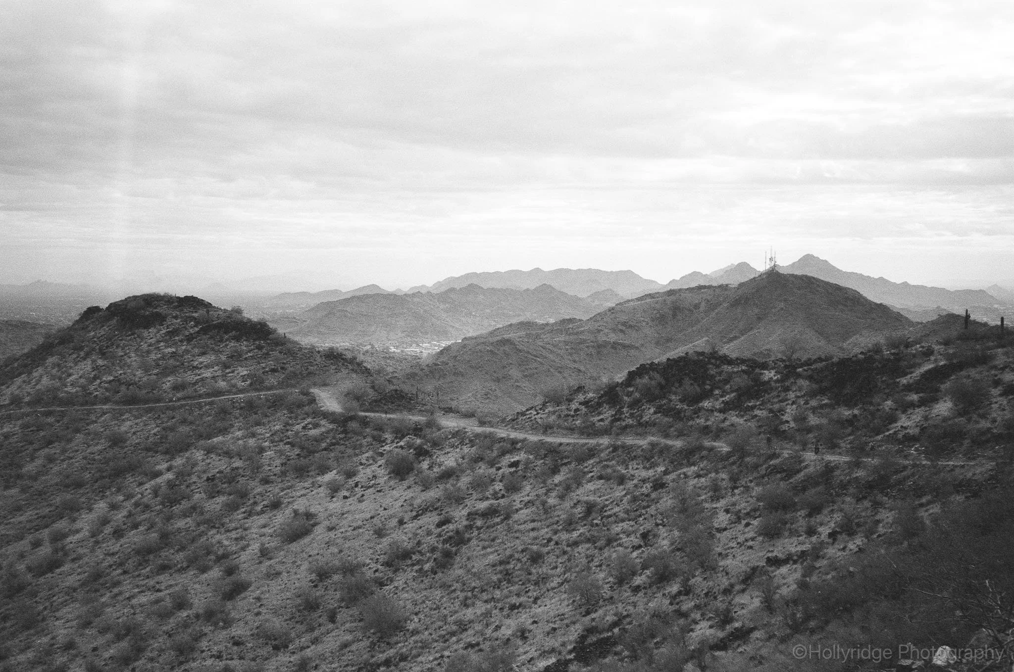 Mountain landscape view from North Mountain in Phoenix photographed on film