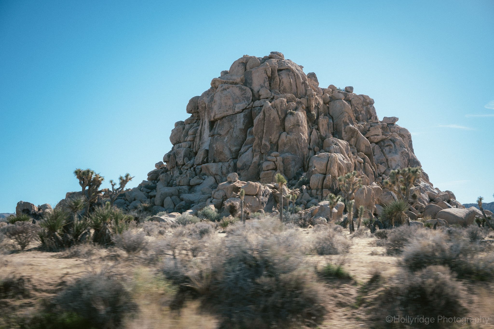 Rock formations in Joshua Tree National Park desert landscape in California