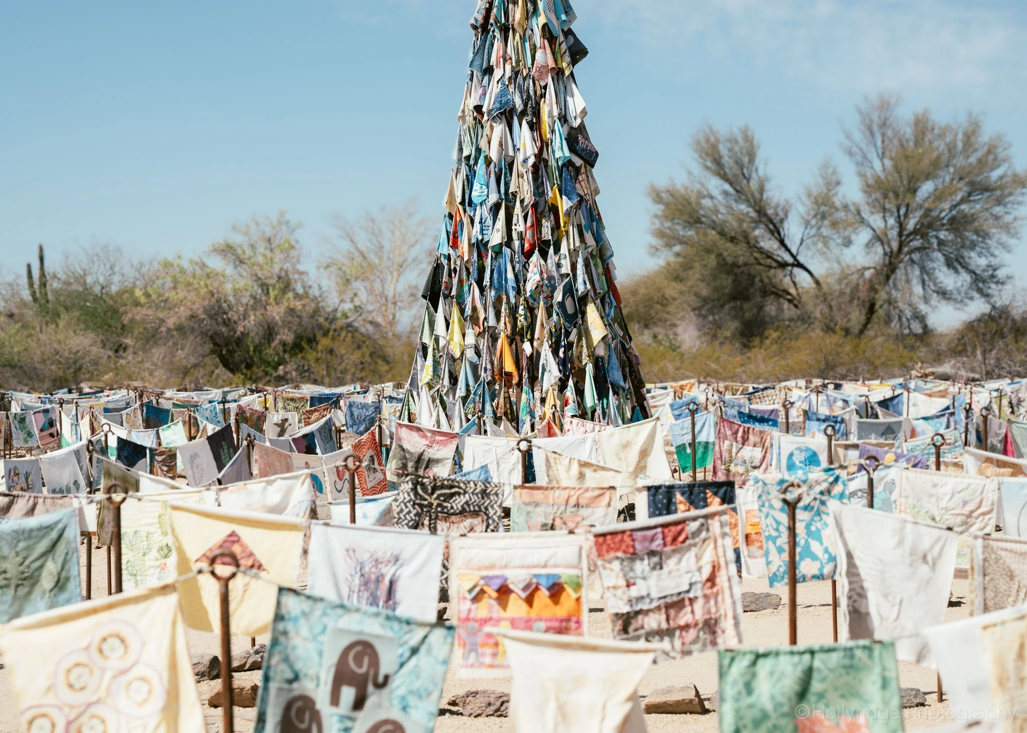 Colorful prayer flag installation at Desert Botanical Garden in Phoenix, Arizona