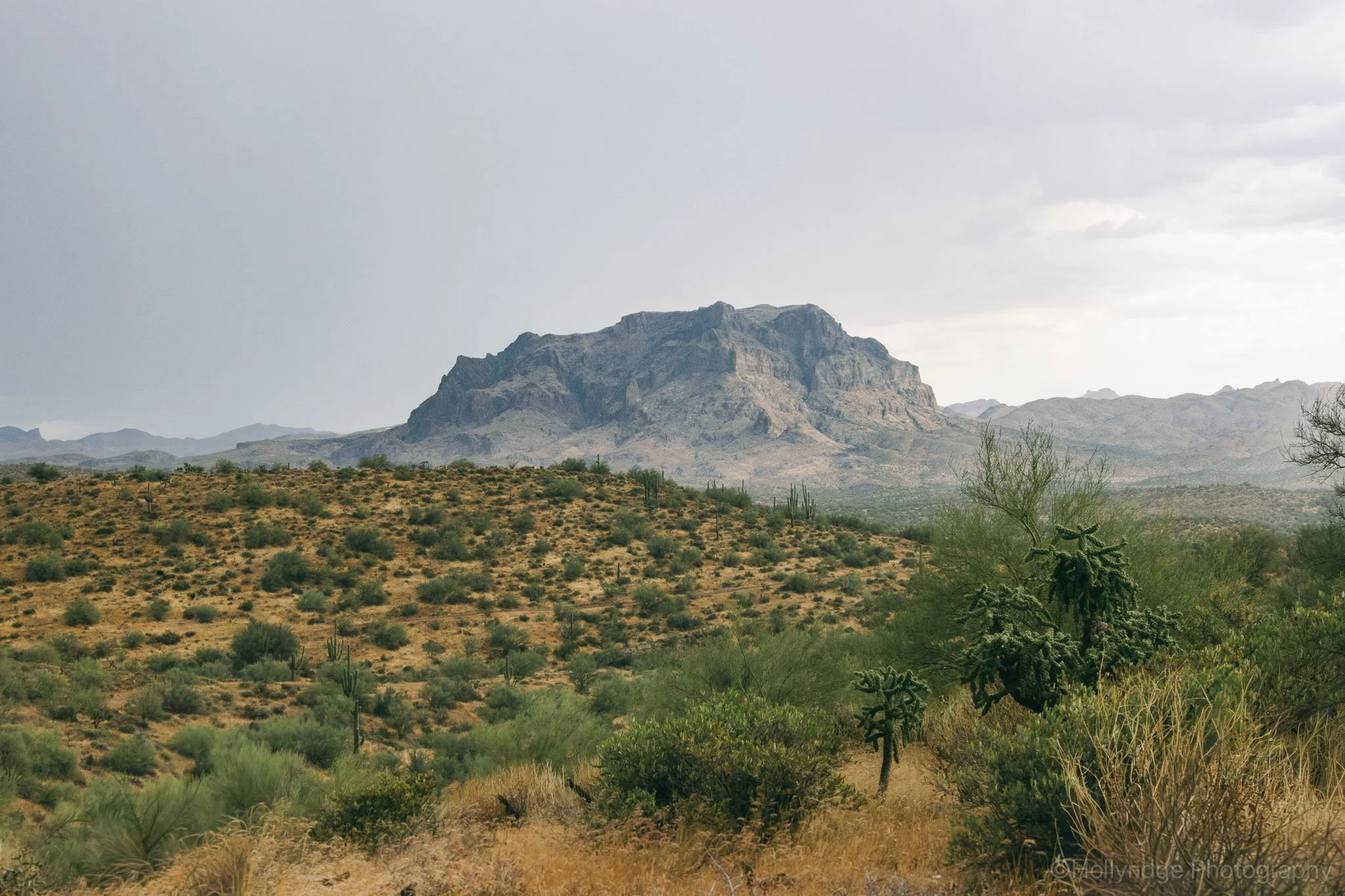 Superstition Mountains landscape in Arizona captured with analog film photography