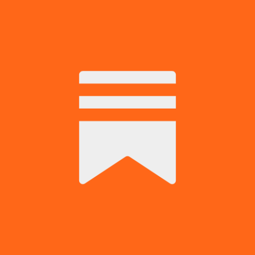 Icon of a bookmark on an orange background.