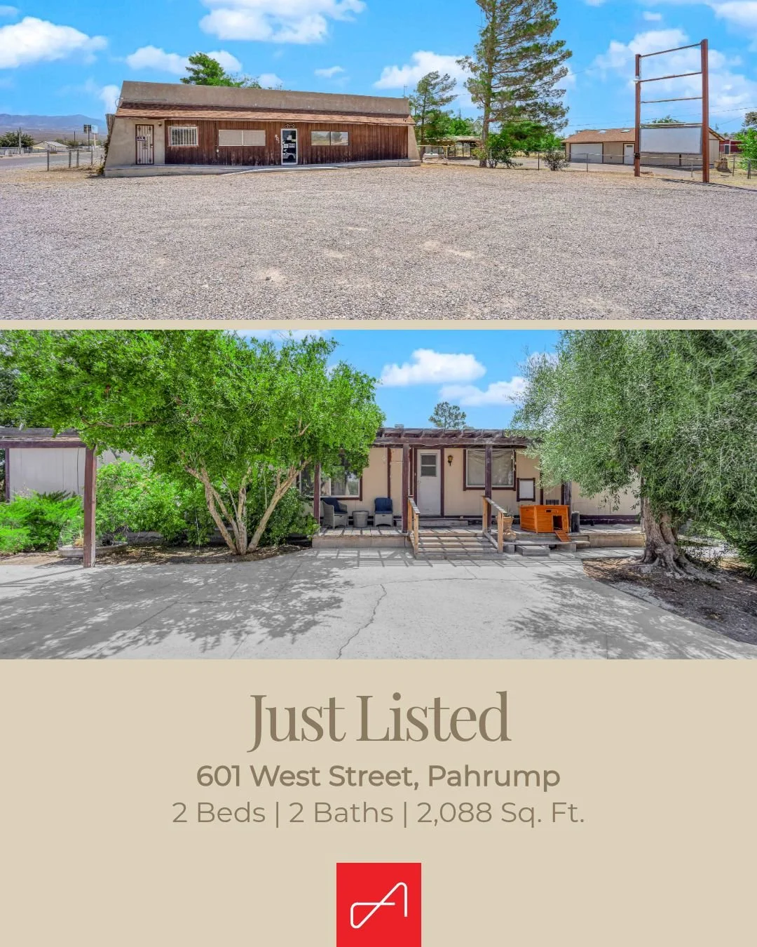 💥$370,000💥
601 West St, Pahrump NV
Discover a unique blend of residential comfort and commercial potential with this commercially/Residential zoned property featuring a 2-bedroom, 2-bath manufactured home, a versatile detached two-car garage/worksh
