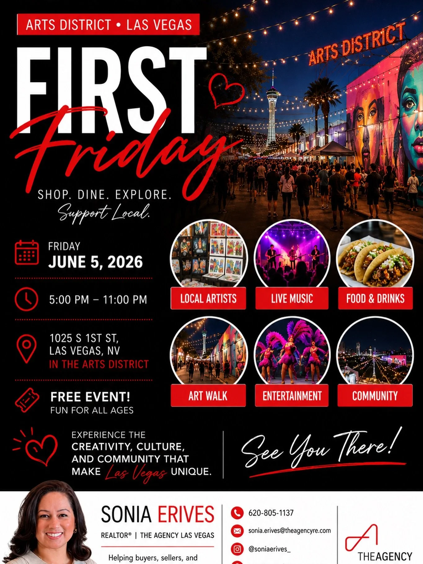 🎨✨ Looking for something fun to do this Friday?

Head down to the Arts District for First Friday Las Vegas! Enjoy local artists, live music, food vendors, entertainment, and one of the best community events our city has to offer.

One of my favorite