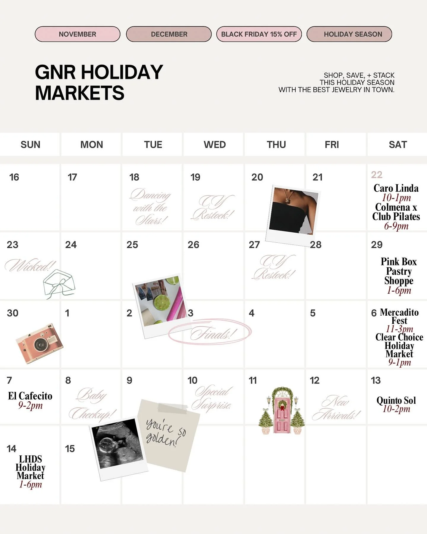 dreaming of a golden xmas!🎄🎀💞
#shoplocal + shop golden. here&rsquo;s our vendor market schedule (plus a little of my reg schedule) for these next few weeks. 💞🌟
hope to see you all there. ❄️💞

also, can you all spot baby gil? she&rsquo;s growing
