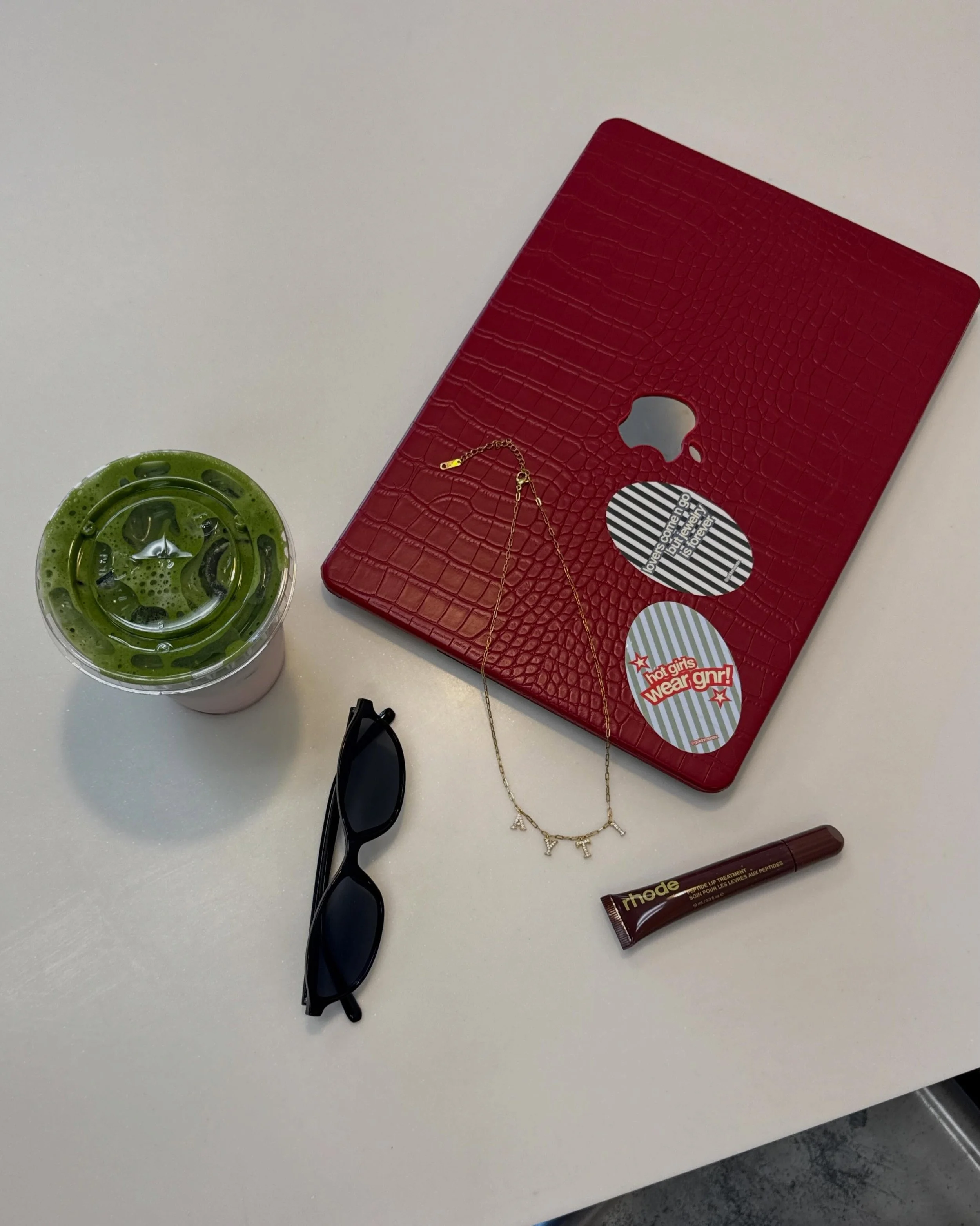 work day includes emails, making custom jewelry, and a matcha.