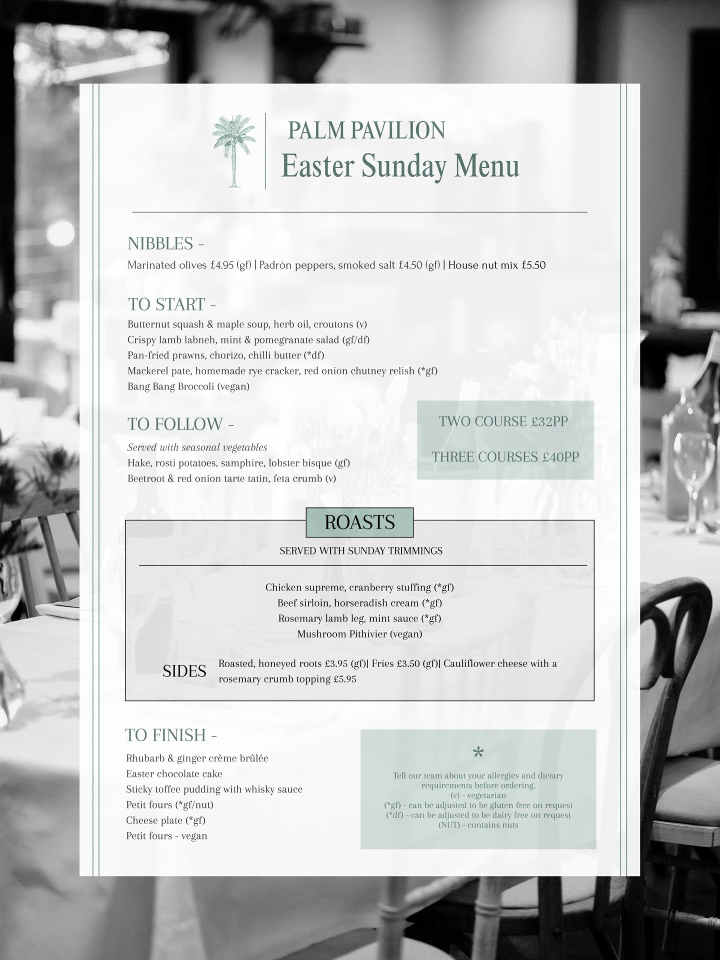 A slower Easter is calling&hellip; 🐣
Come and eat well, stare at the view for a bit, and leave the washing up to us. 

🍴 Two courses for &pound;32 | Three courses for &pound;40.
Plus, we still have a few rooms left if you're looking for the ultimat