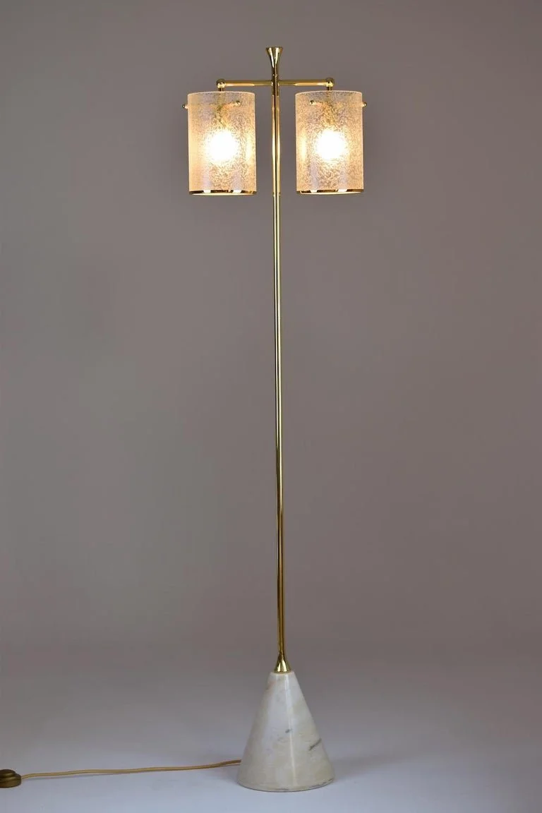 Ido-F5 Floor Lamp with Double Shade Light and Marble Base, Flow Collection