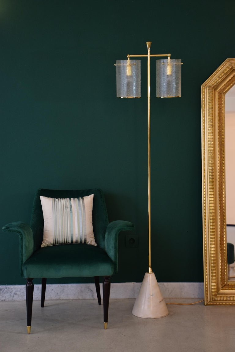 Ido-F5 Floor Lamp with Double Shade Light and Marble Base, Flow Collection