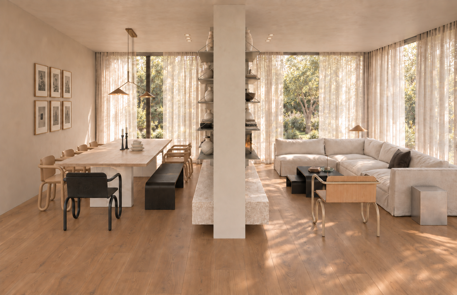 east facing rendering of living/dining room